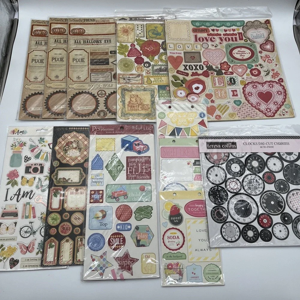 Lot of 12 Scrapbook Chipboard Stickers Embellishments Holiday Love Vintage