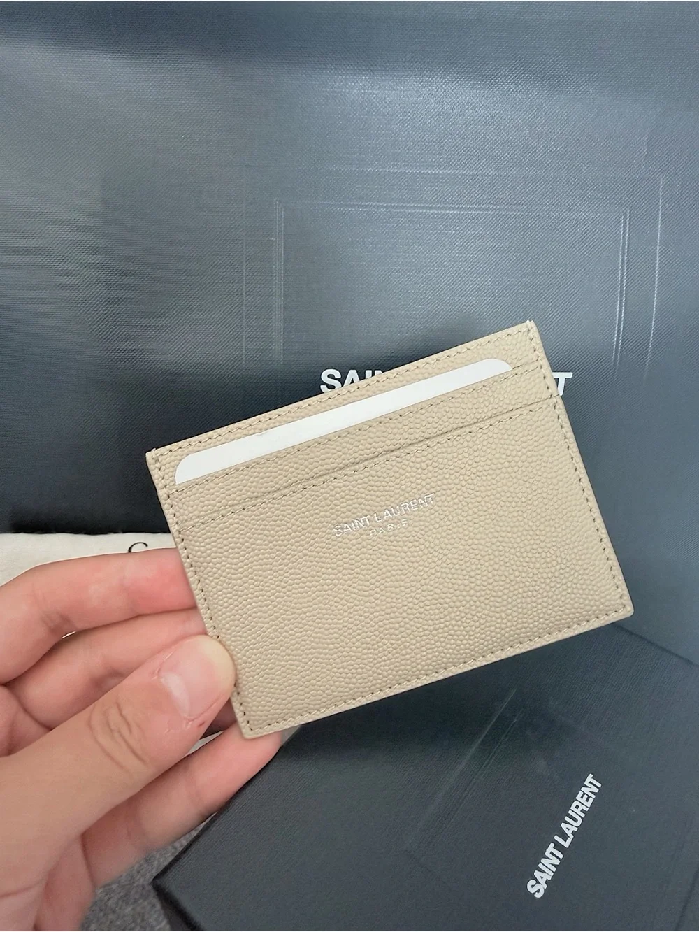[NEW with BOX] Saint Laurent Beige Leather Card Holder