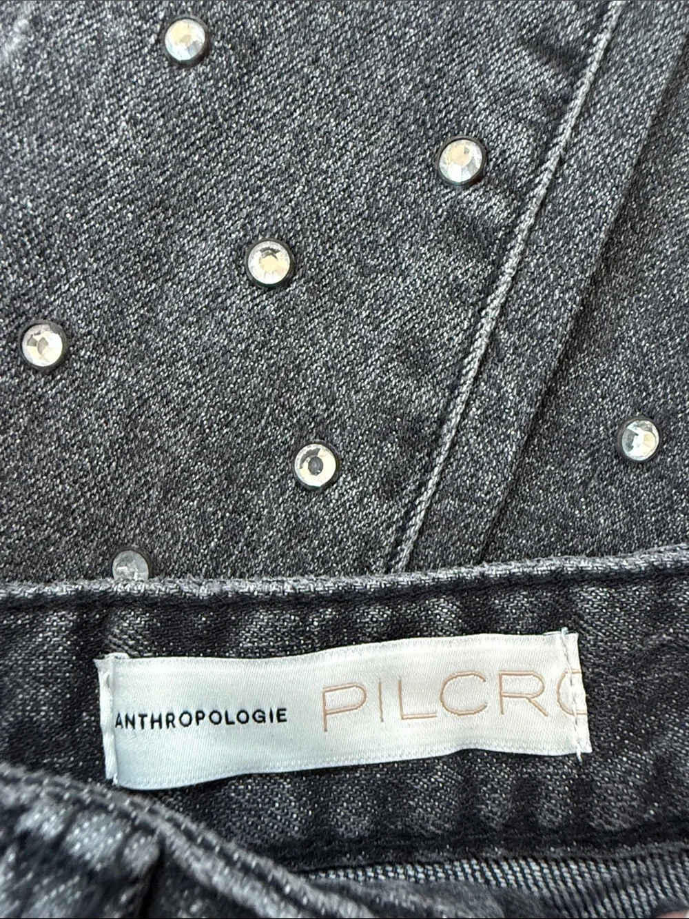 Anthropologie Charcoal Stud-Embellished Straight-Leg Jeans