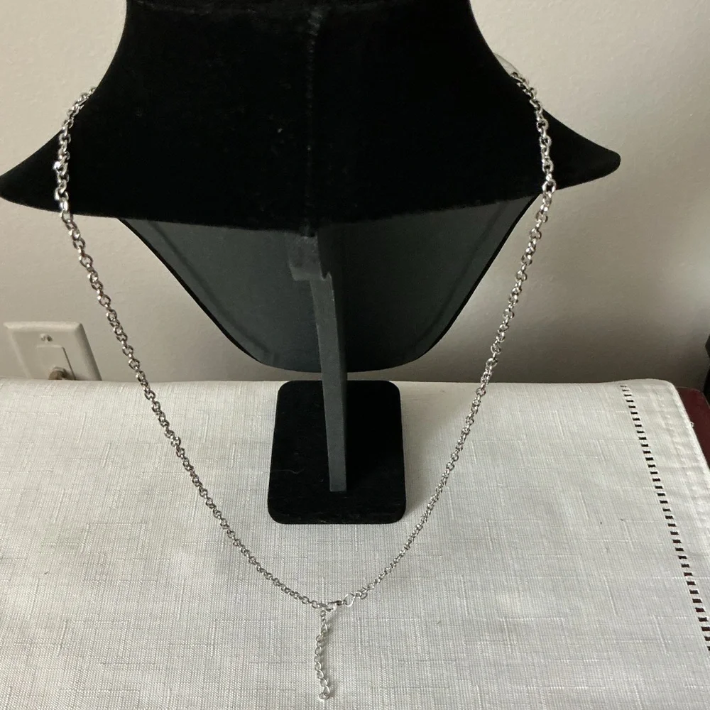 Pink Rhinestone Silver Tone Pendant Necklace never 2”