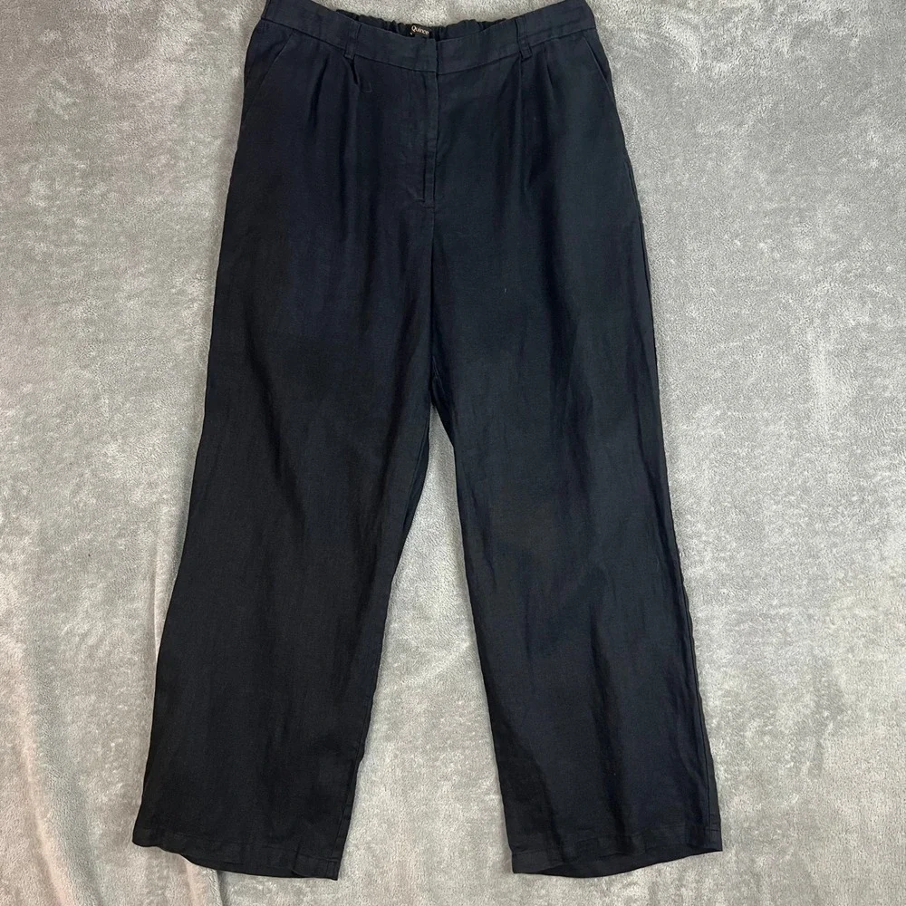 Quince 100% European Linen Pleated Trouser Pants Womens 14 Navy Minimalist