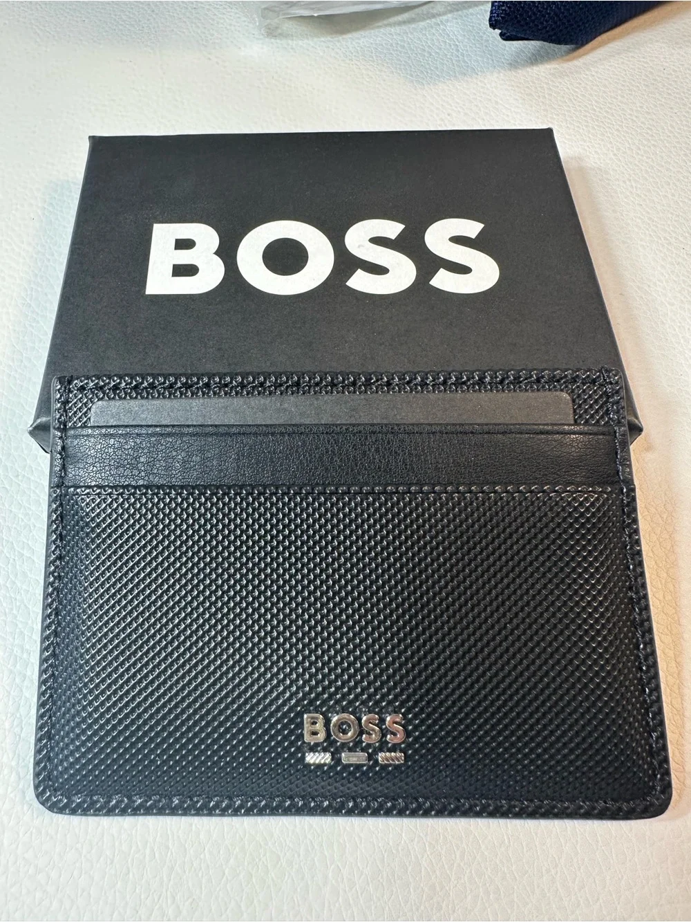 NEW Men’s Boss Jinko Black Textured Leather Card Case Wallet