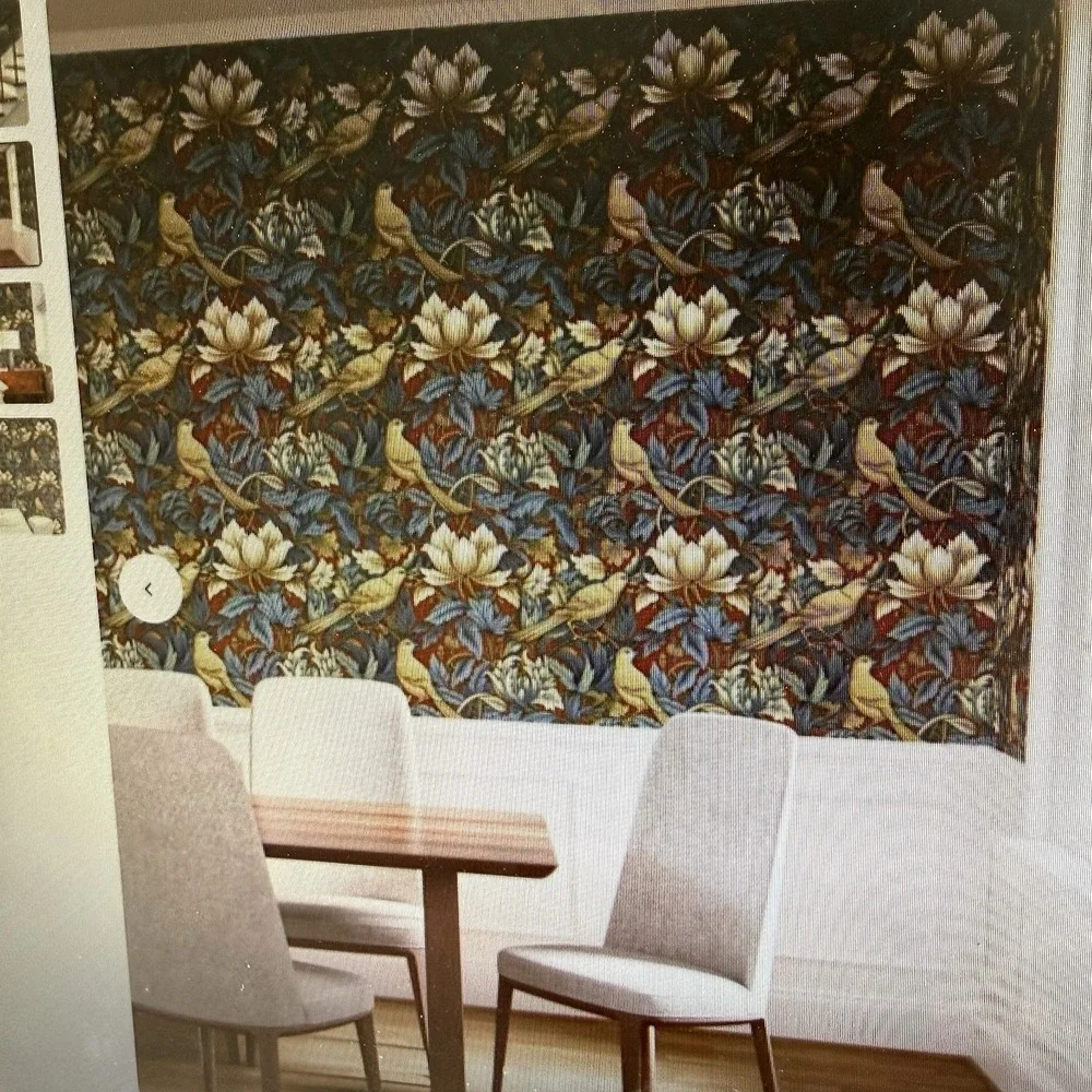 Spoonflower Wallpaper Prepasted 11 Rolls 2' X 9'‎ William Morris Bird Red Blue