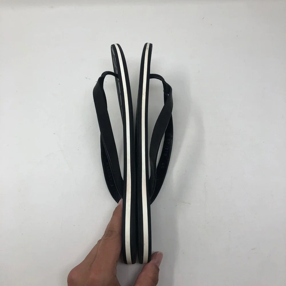 Chanel Quilted Leather Flip Flops 40 EU 9 US Black CC Logo Thong Sandals