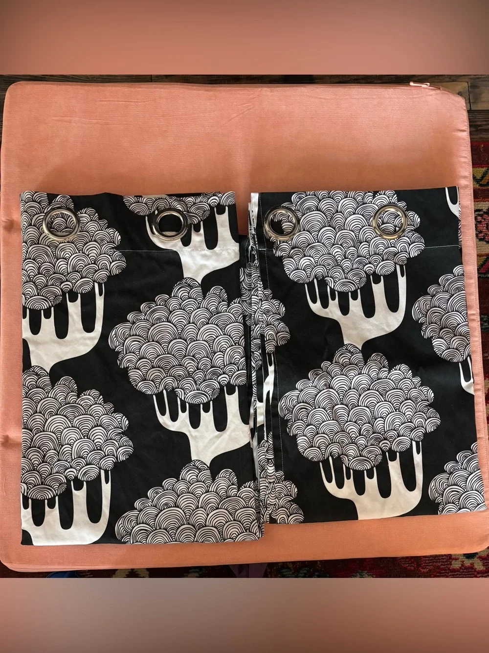 Vintage 1999 IKEA KAJSAMIA BLACK and WHITE tree curtains, set of two 57x98