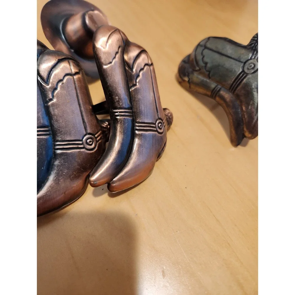 Vintage Cowboy Boot Napkin Rings Set Metal Copper Tone Western‎ Decor