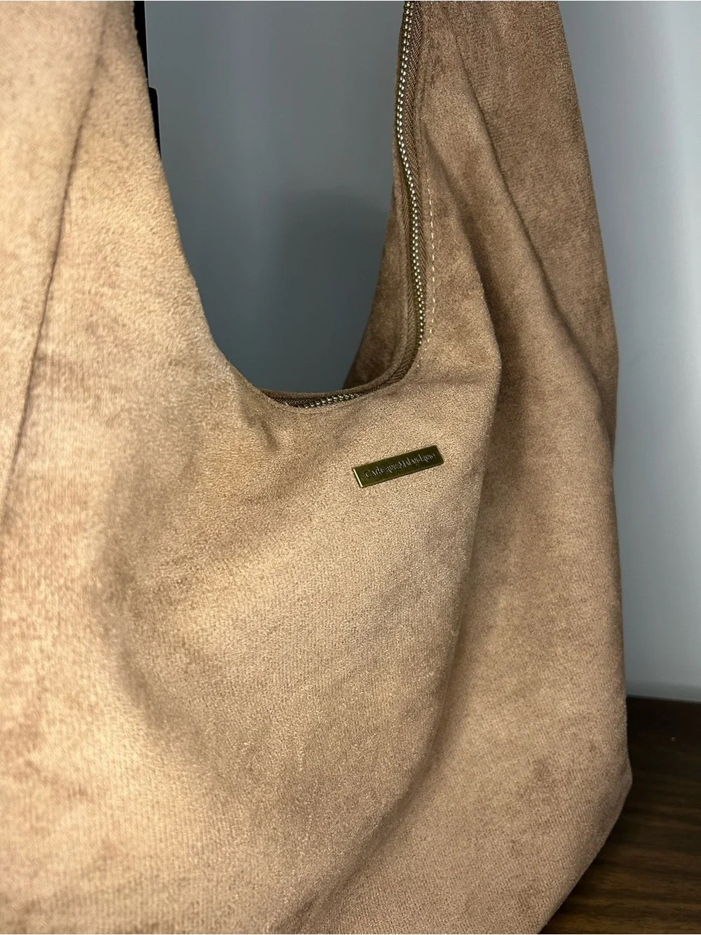 NWT Catherine Malandrino Taupe Suede Hobo Shoulder Bag