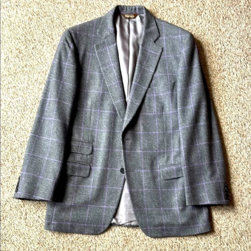 Paul Stuart Men’s Gray Lavender Houndstooth Windowpane Check Sportcoat 42 L