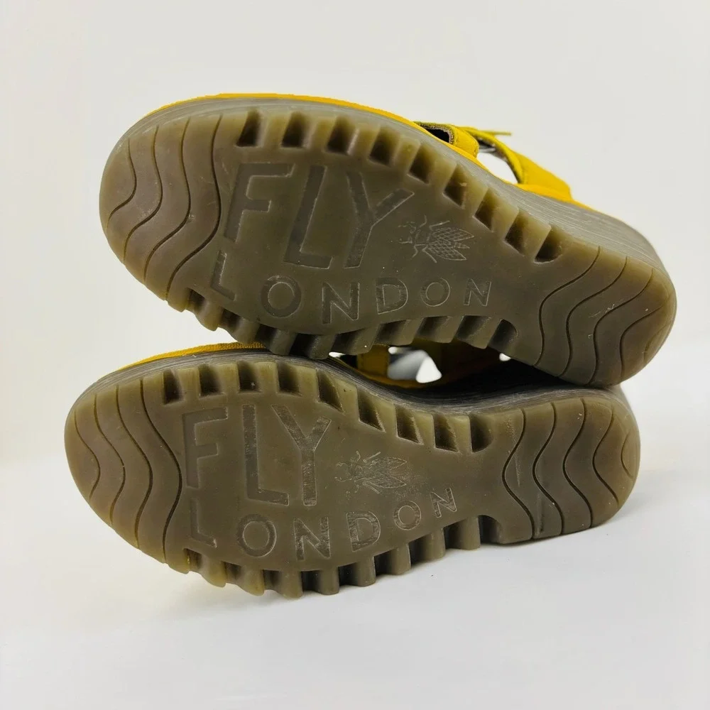 Fly London Yapi Lemon Yellow Leather Lace up Wedge Sandal‎ Sz 6 (36)