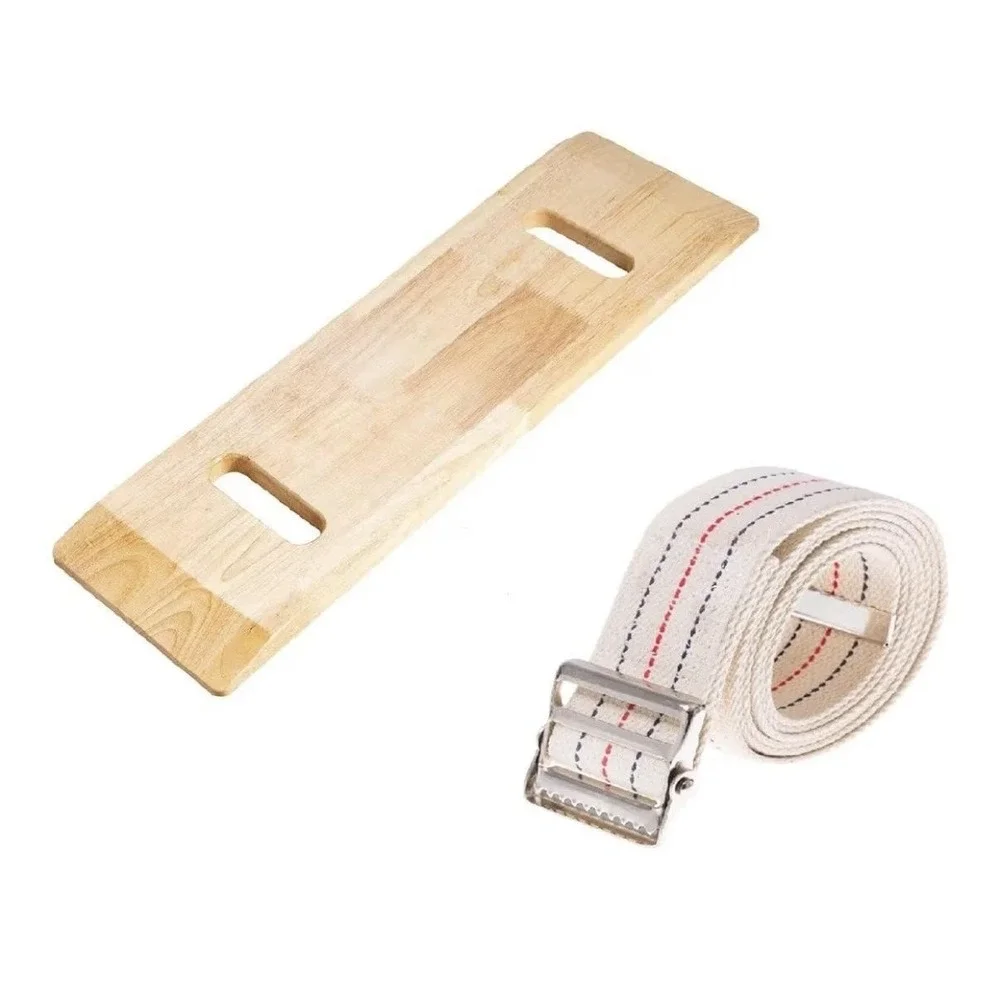 COW&COW Wooden Transfer Board‎ 30in With Cotton Gait Belt Beige Wheelchair Aid