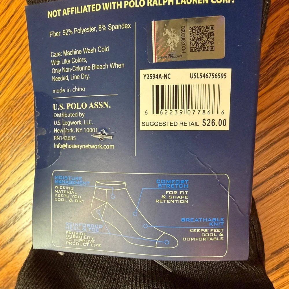 Men’s Black socks Size 6-12 U.S. Polo Assn. ‎ 10 Pair NWT