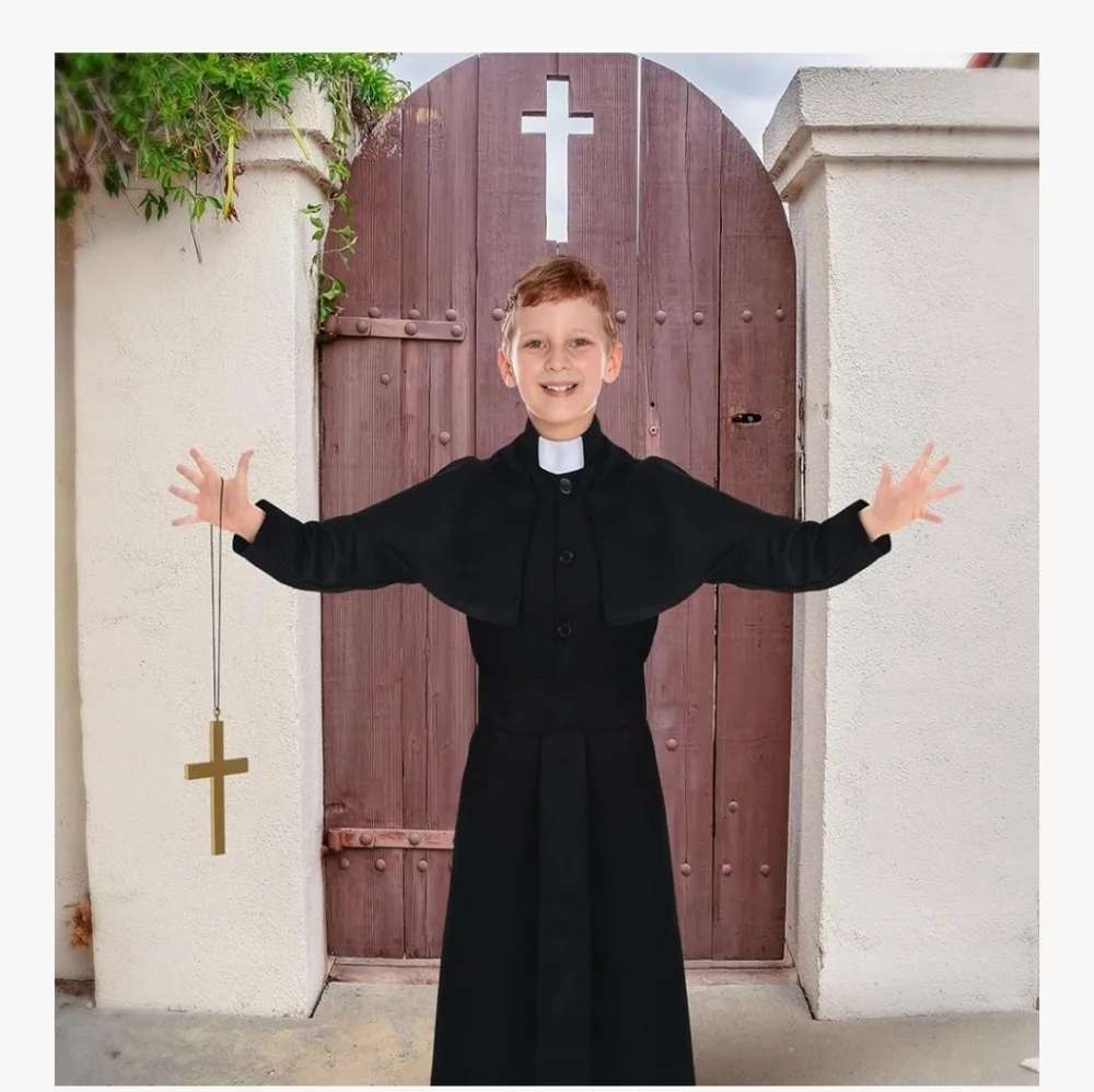 Children's Black Priest Costume with Gold Cross