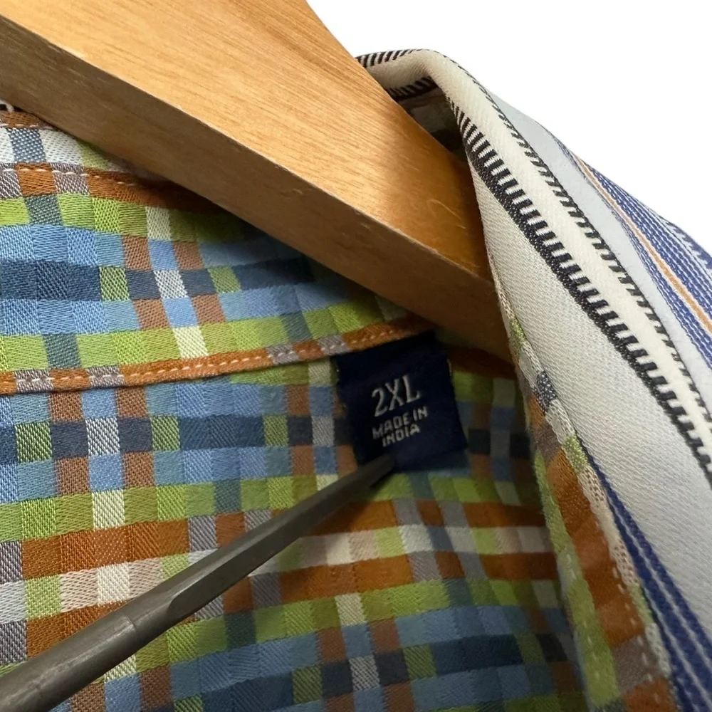 Robert Graham Mens Striped Button Up Shirt Sz 2XL Multicolor Contrast Cuffs