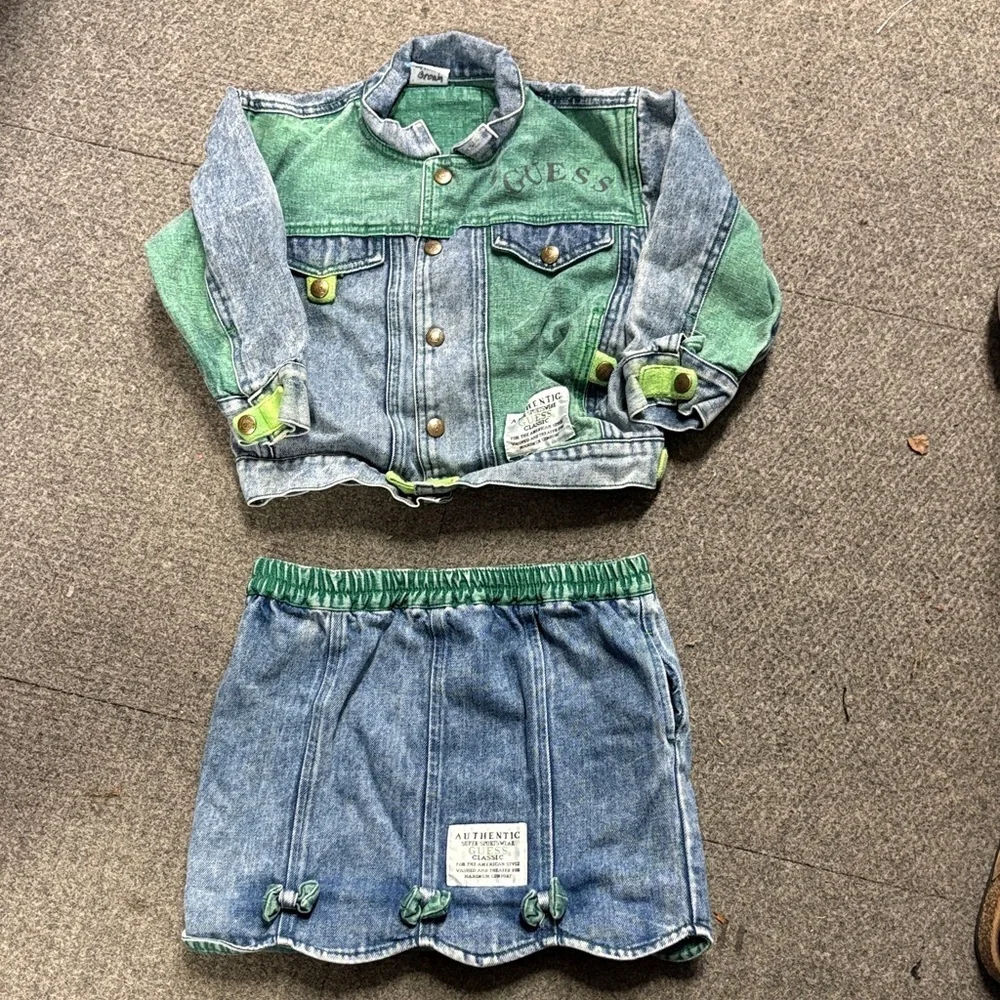 Vintage Guess Kids Denim Jacket and Skirt Set
