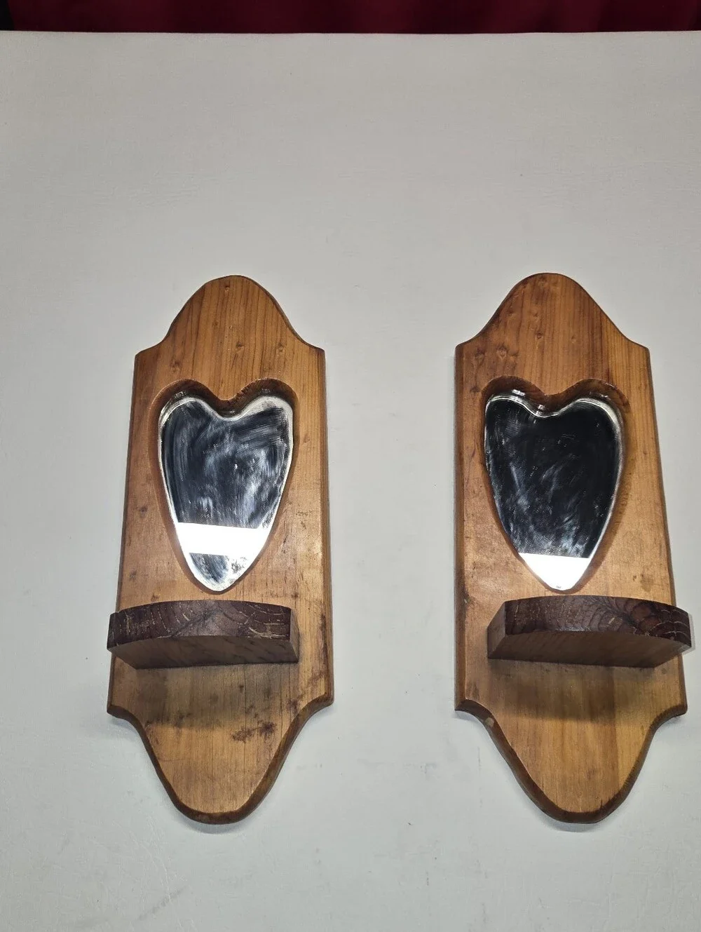 Wood Heart Wall Sconce Candle Holders Mirrored Cottagecore Country Heart 15