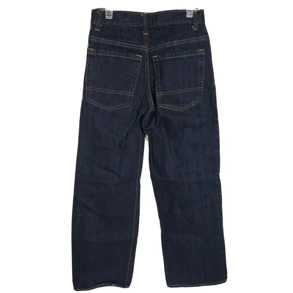 Old Navy Boys Jeans Regular Size 12 Slim Straight Adjustable Waist Dark Blue Was