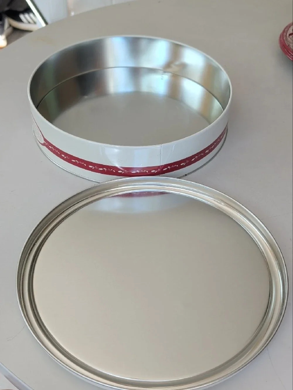 Restoration Hardware Cream Red Victorian Style 4 Tin Plates W/ Container Holiday