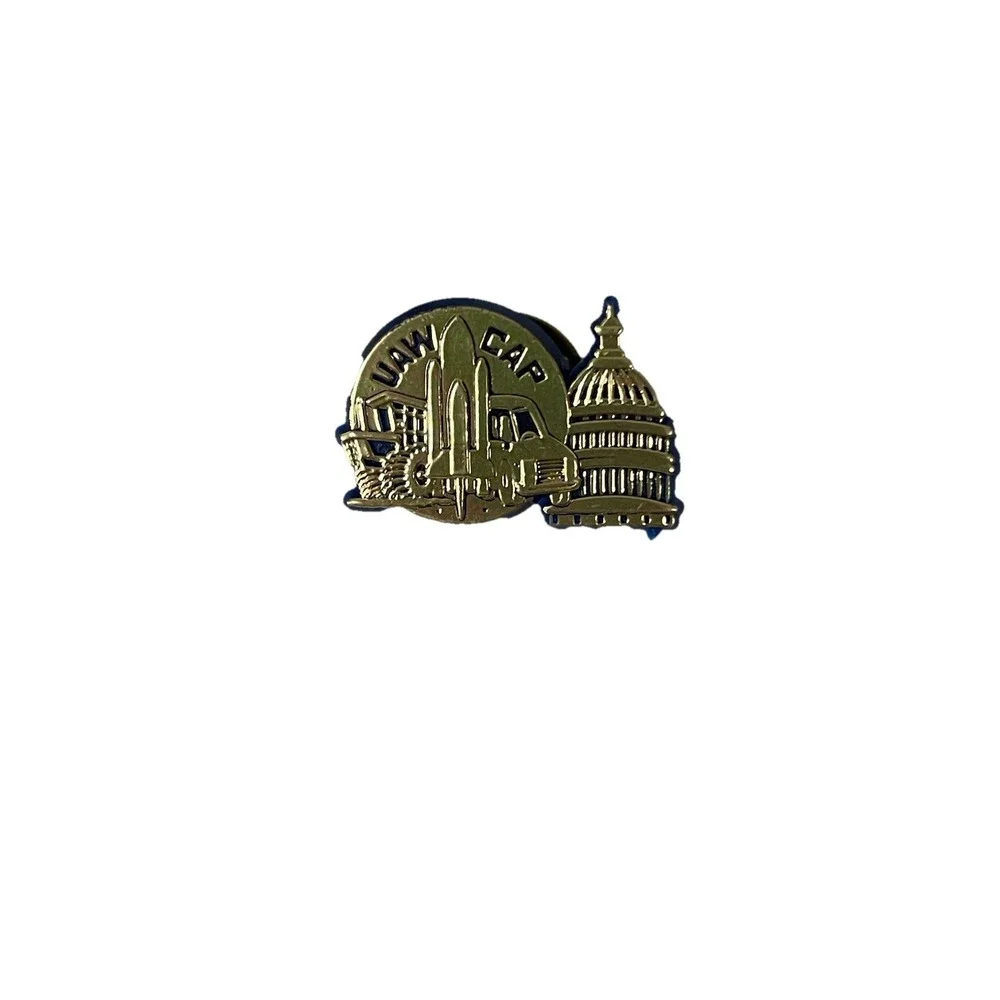 UAW‎ Cap Blue Plastic and Gold Tone Lapel Pin Pinback