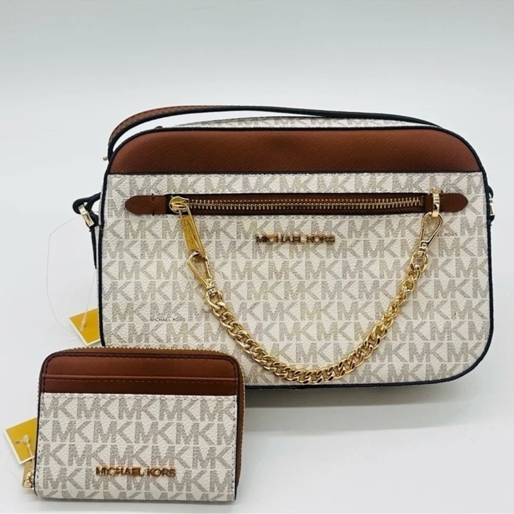 MICHAEL KORS LARGE EW ZIP CHAIN CROSSBODY BAG & JET SET TRAVEL MD ZA CARD CASE