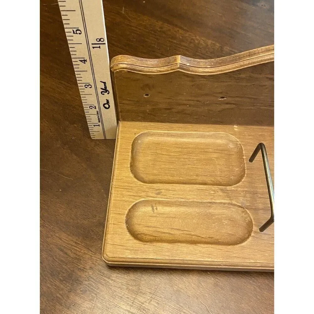 Rare Vintage Mid-Century Wood Desk Organizer Wall Hanging Valet Wallet Holder