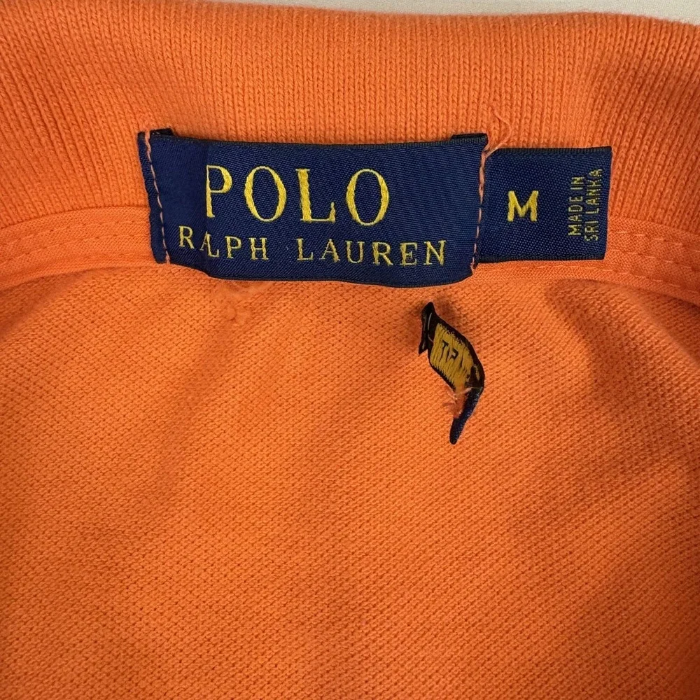 Polo Ralph Lauren Crest Polo Shirt Mens M Orange Custom Fit P-RL Yacht Club Flag