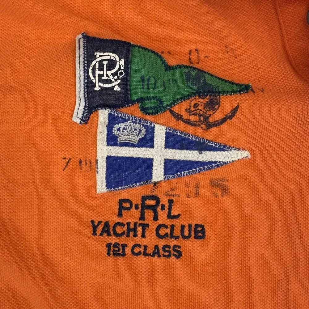 Polo Ralph Lauren Crest Polo Shirt Mens M Orange Custom Fit P-RL Yacht Club Flag