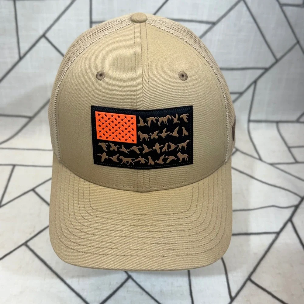 Columbia PHG Trucker Hat O/S Tan Hunting Dog Waterfowl Flag Snapback Cap