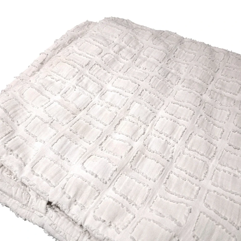 Beddy White Cotton‎ Clipped Jacquard Grid Pillow Sham Frayed Edge 20x34 King Set