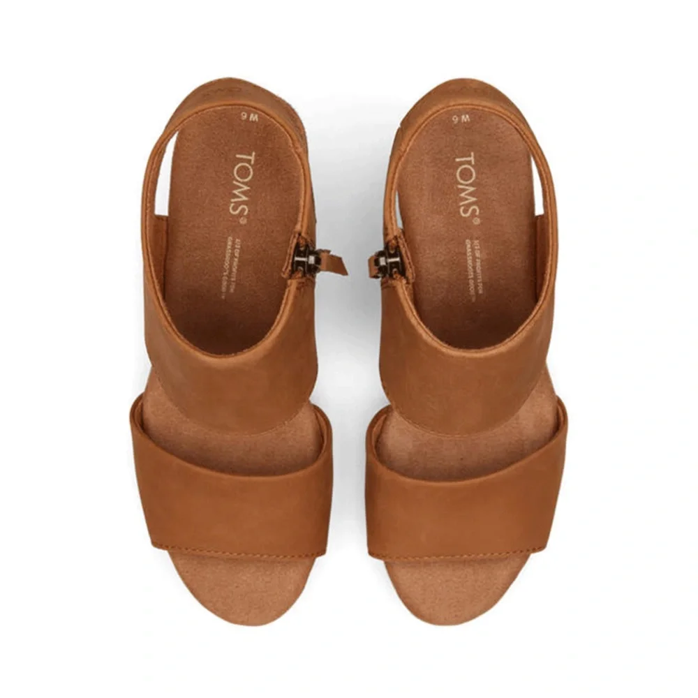 TOMS - MAJORCA PLATFORM - LEATHER TAN Wedges - Size 9 - NEW