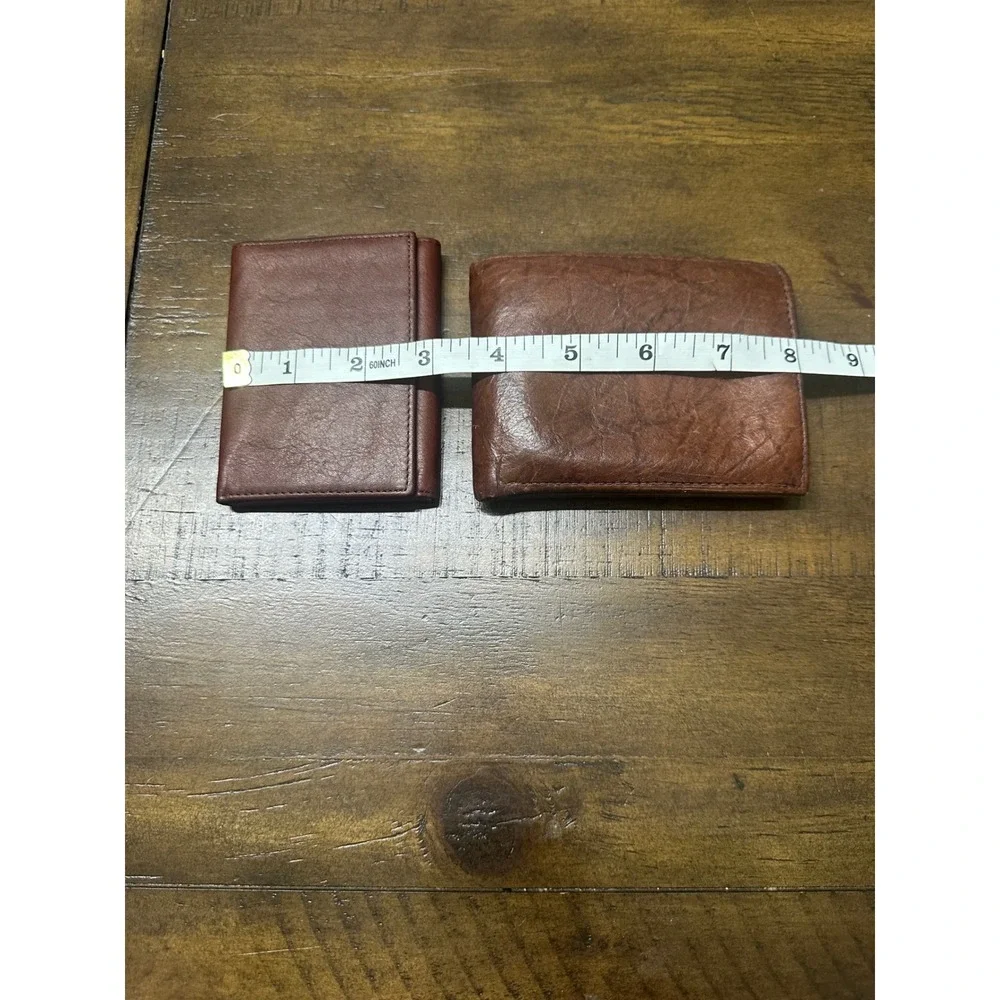 Mens Vintage Brown Genuine Leather Wallet Lot Bifold Trifold Set Zipper Pocket