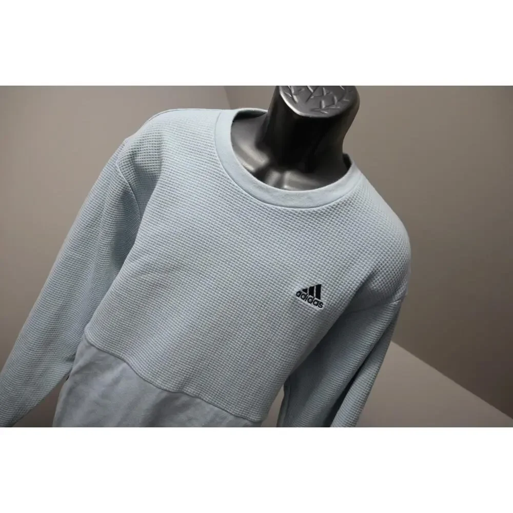 Adidas Crew Neck Sweat Shirt Sweater Blue‎ Thermal Weave Long Sleeve Mens Large