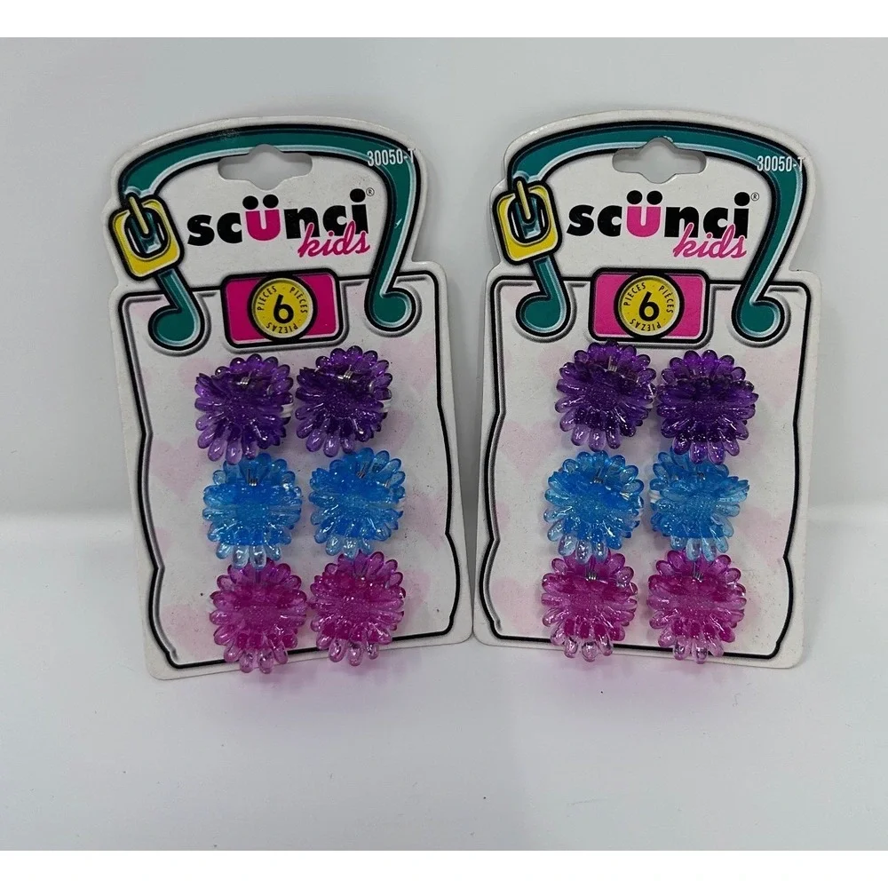 Vintage 1999‎ Scunci Kids Flower Hair Clips 12pc Glitter Daisy Purple Blue Pink