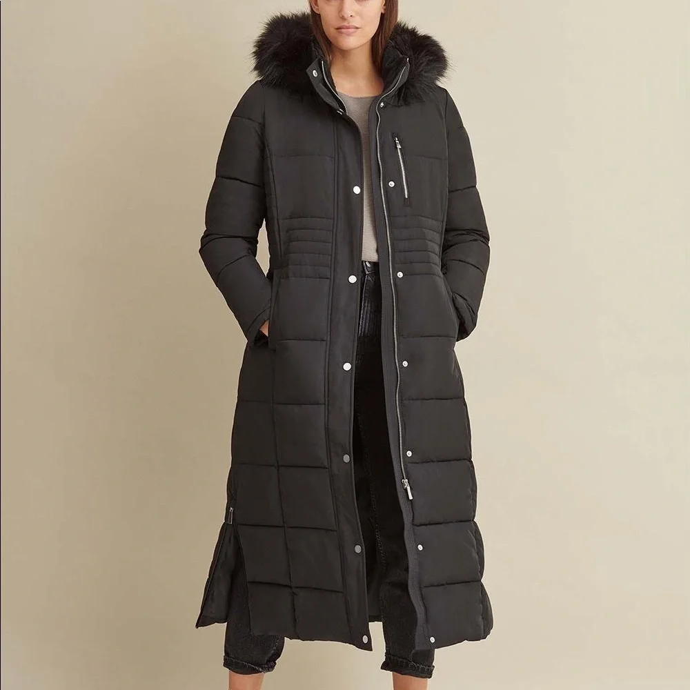 NWOT Faux Fur Trim Maxi Puffer