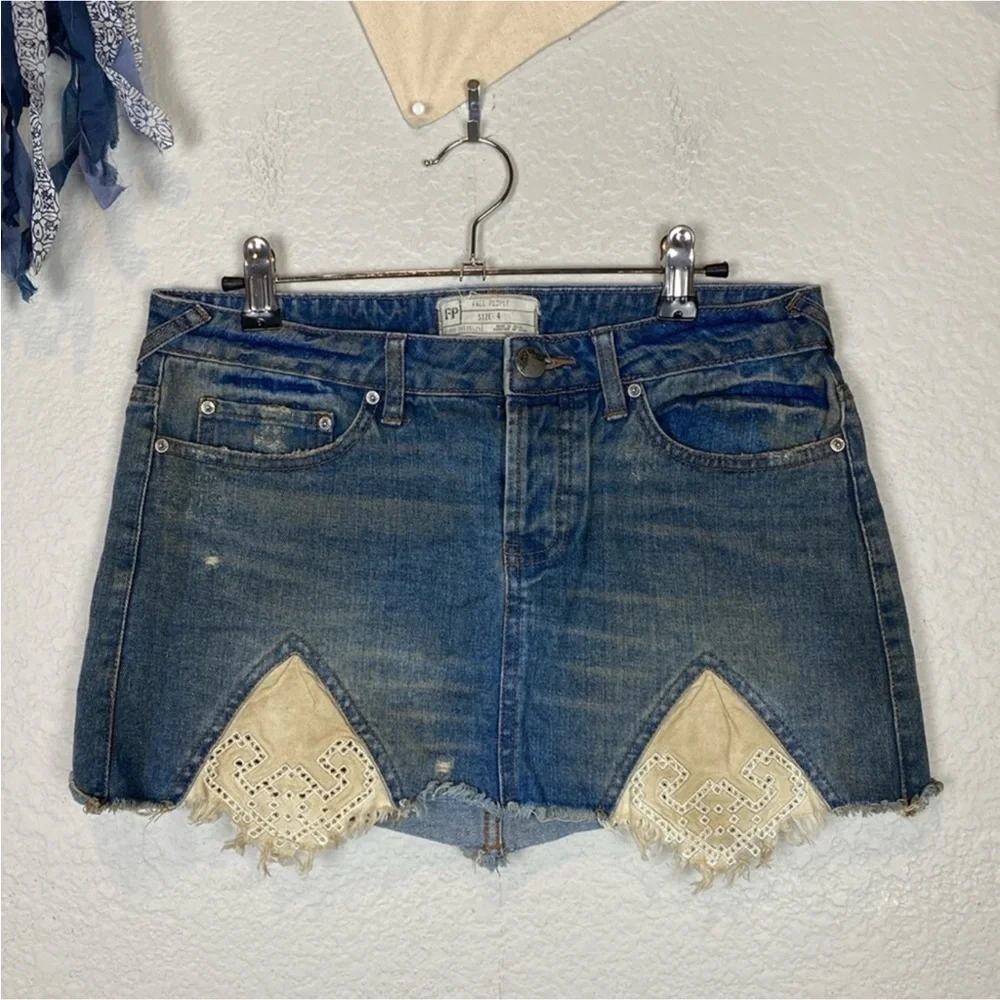 Free People Y2K Handkerchif Classic Blue Denim Pants #0079
