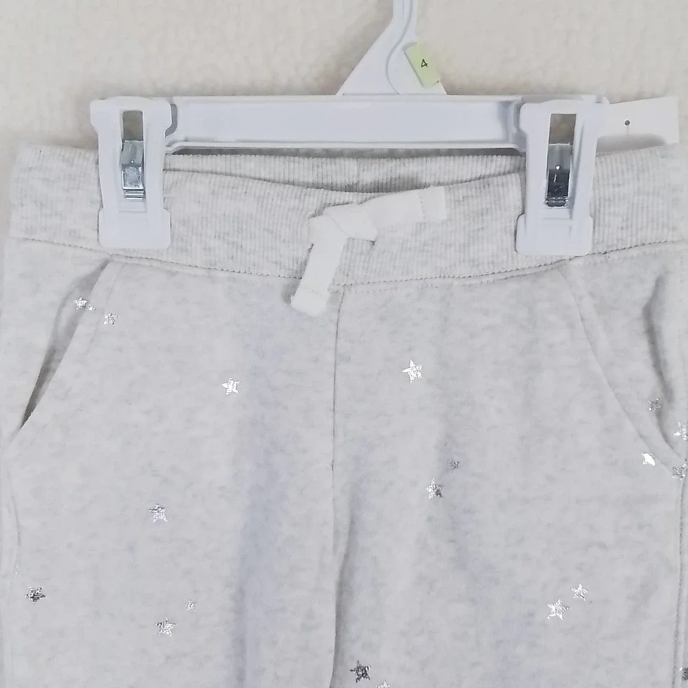 Oshkosh Fleece Lined Jogger Girls‎ Size 4 in Heather Grey w/ Silver Stars