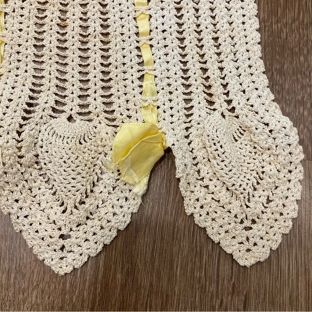 Vintage Hand Made Crocheted Half Apron Cream And Yellow