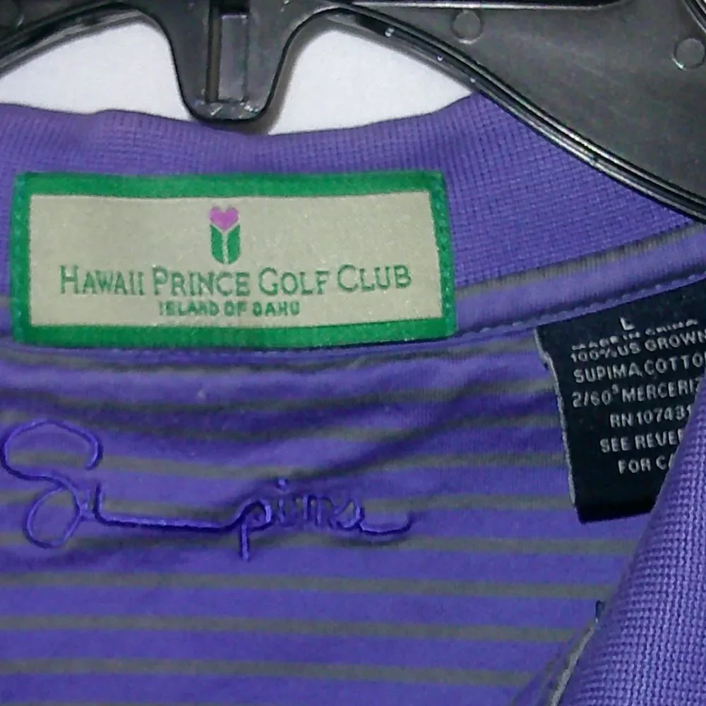 Hawaii Prince Golf Club Lavender Striped Performance Polo Shirt Athletic‎ Golf L