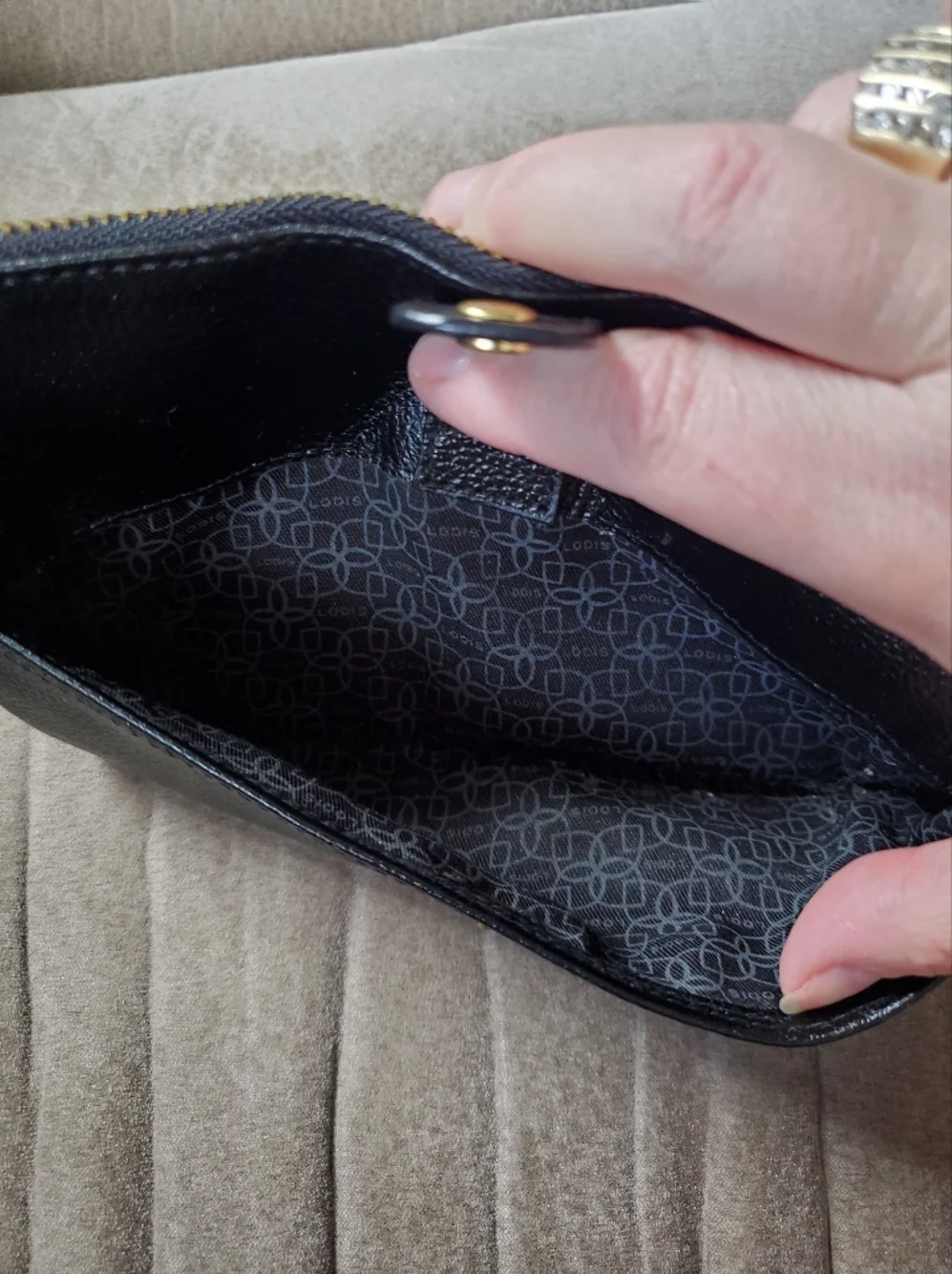 LODIS Olivia Black Italian Leather Zip Closure Wristlet Wallet