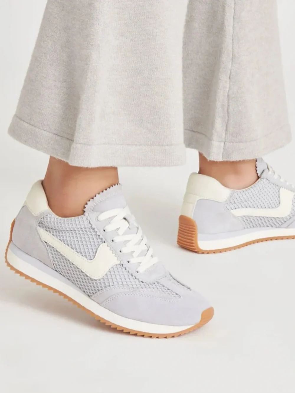 DOLCE VITA B.ntcd Mesh Light Grey Leather & Cream Retro Sneakers Runner Shoes