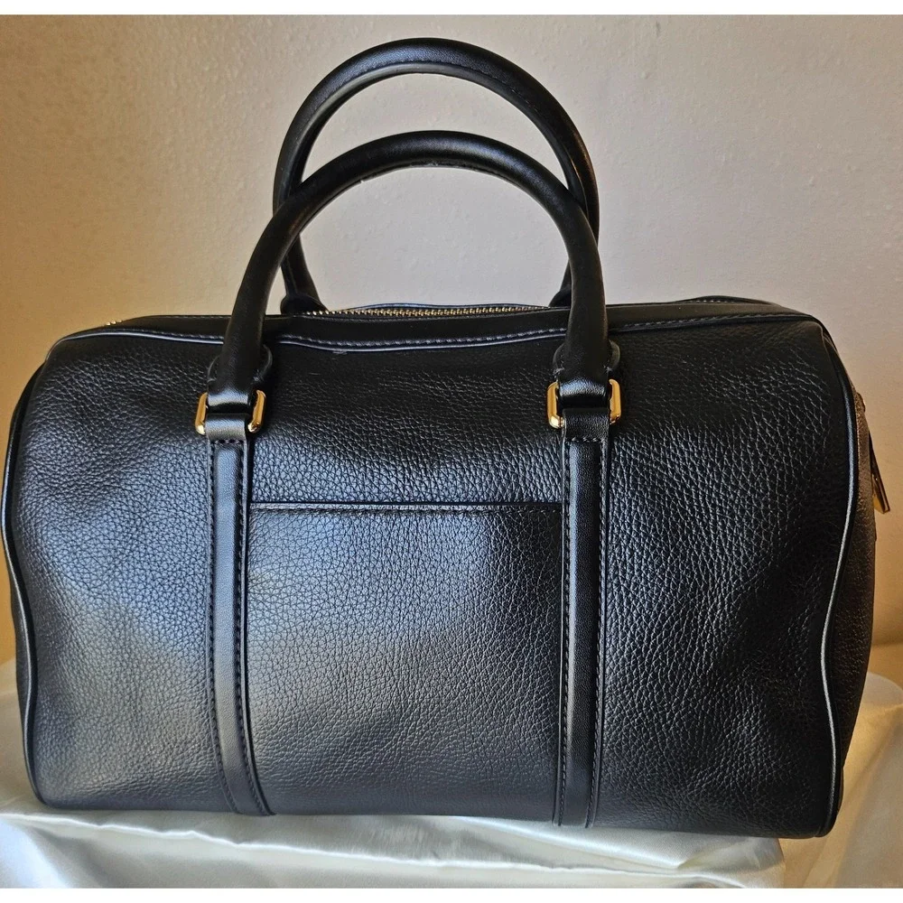 Michael Kors Medium Bedford Black/Gold Pebbled Leather Duffle Satchel Crossbody