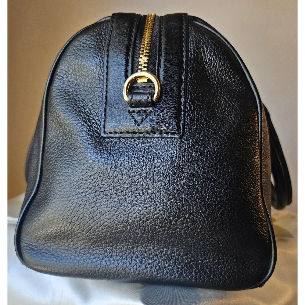Michael Kors Medium Bedford Black/Gold Pebbled Leather Duffle Satchel Crossbody