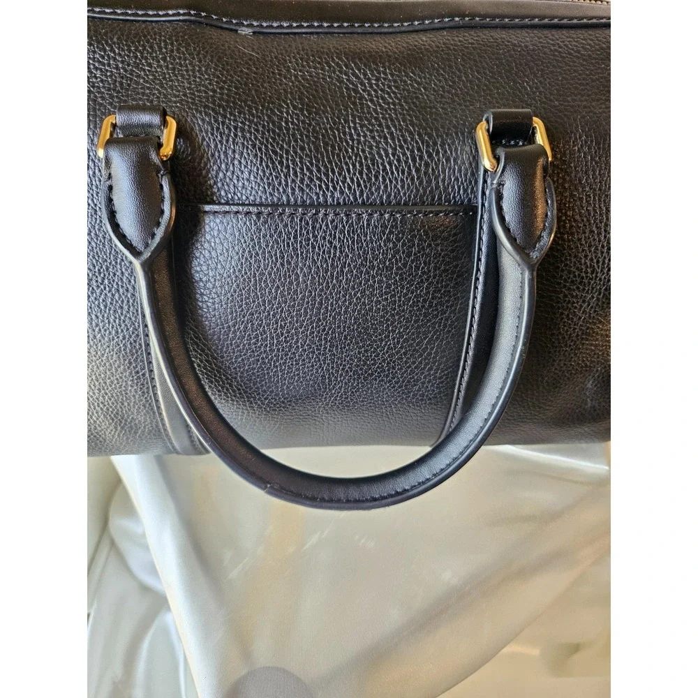 Michael Kors Medium Bedford Black/Gold Pebbled Leather Duffle Satchel Crossbody
