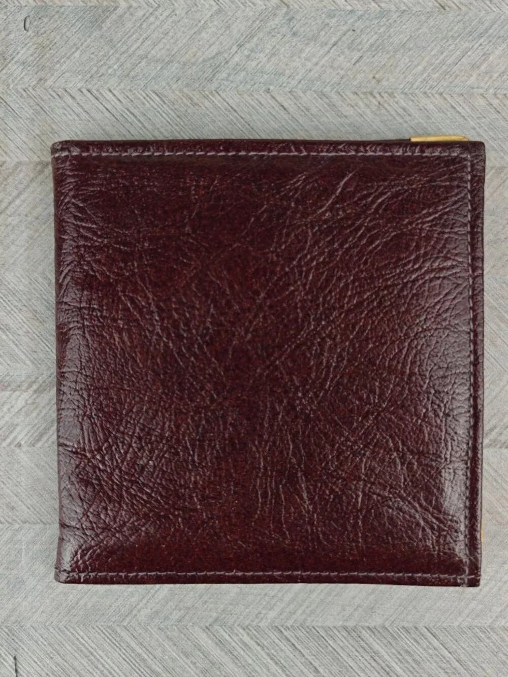 Vintage Ultrathin Genuine Pigskin Wallet Gold Corners Brown Red FranStef USA