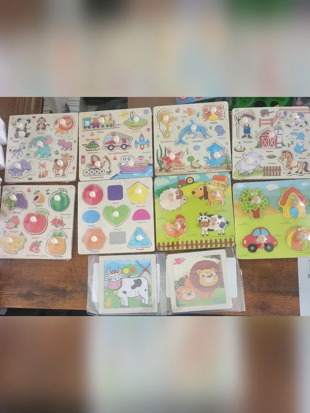 Wooden Farm & Shape Puzzle Set for Kids - Colorful Educational Play Bundle 10