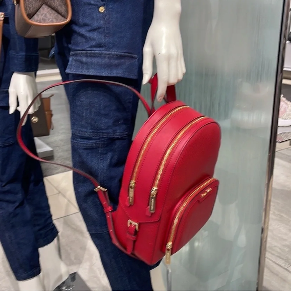 Michael Kors Jaycee Medium Pebbled Leather Backpack Chili NWT