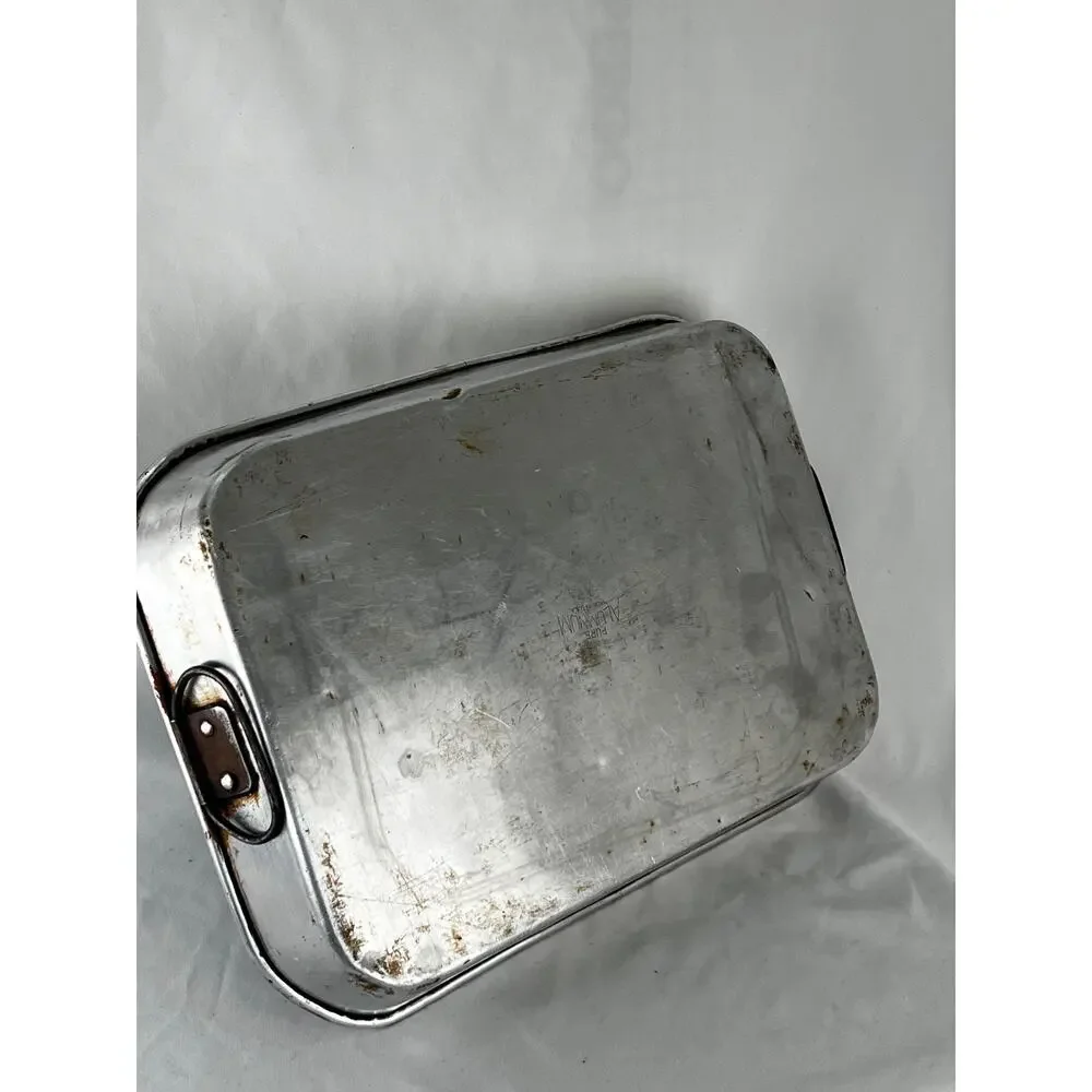 Vintage Pure Aluminum Roasting Pan Made in USA Rectangular 14x10 Bakeware