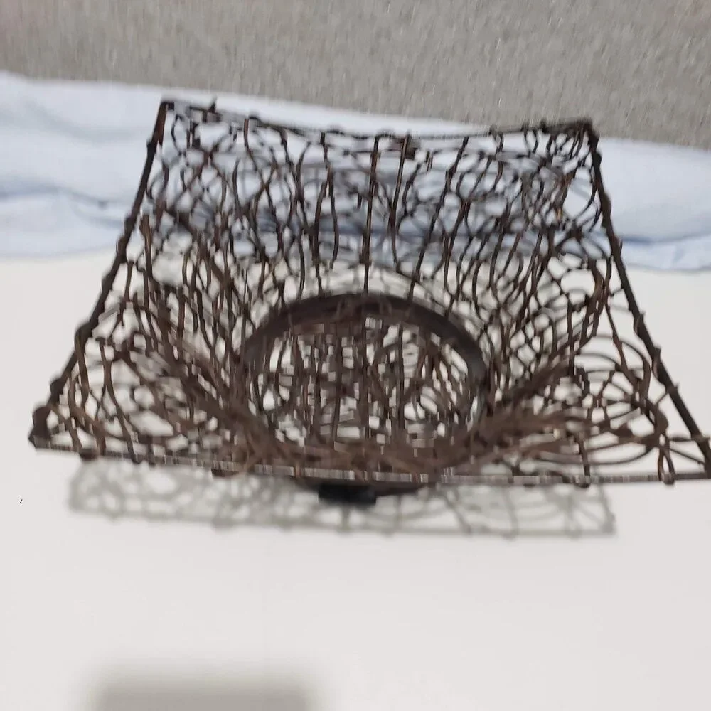 Brown Square Woven Bentwood Vine Branch Basket Over Metal Frame 11