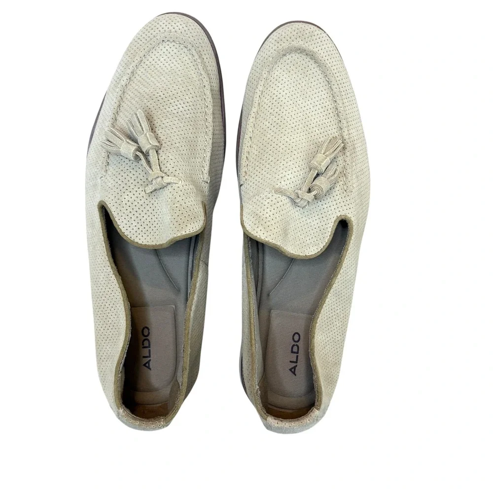 ALDO Mens Tassel Loafers Slip On Dress Shoes Casual Beige Perforated Size 12‎
