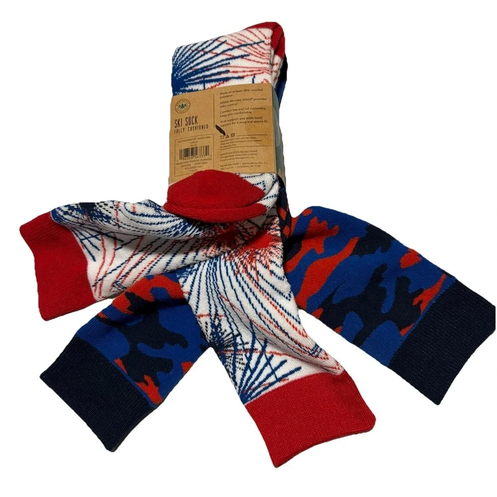 Lot Of 6 Pairs Ski Socks Mens‎ Womens Size L Fully Cushioned Blue/Red Unisex NEW