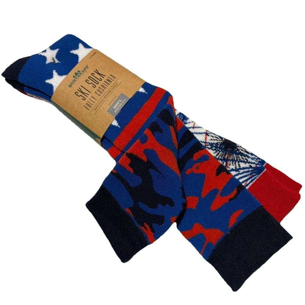 Lot Of 6 Pairs Ski Socks Mens‎ Womens Size L Fully Cushioned Blue/Red Unisex NEW